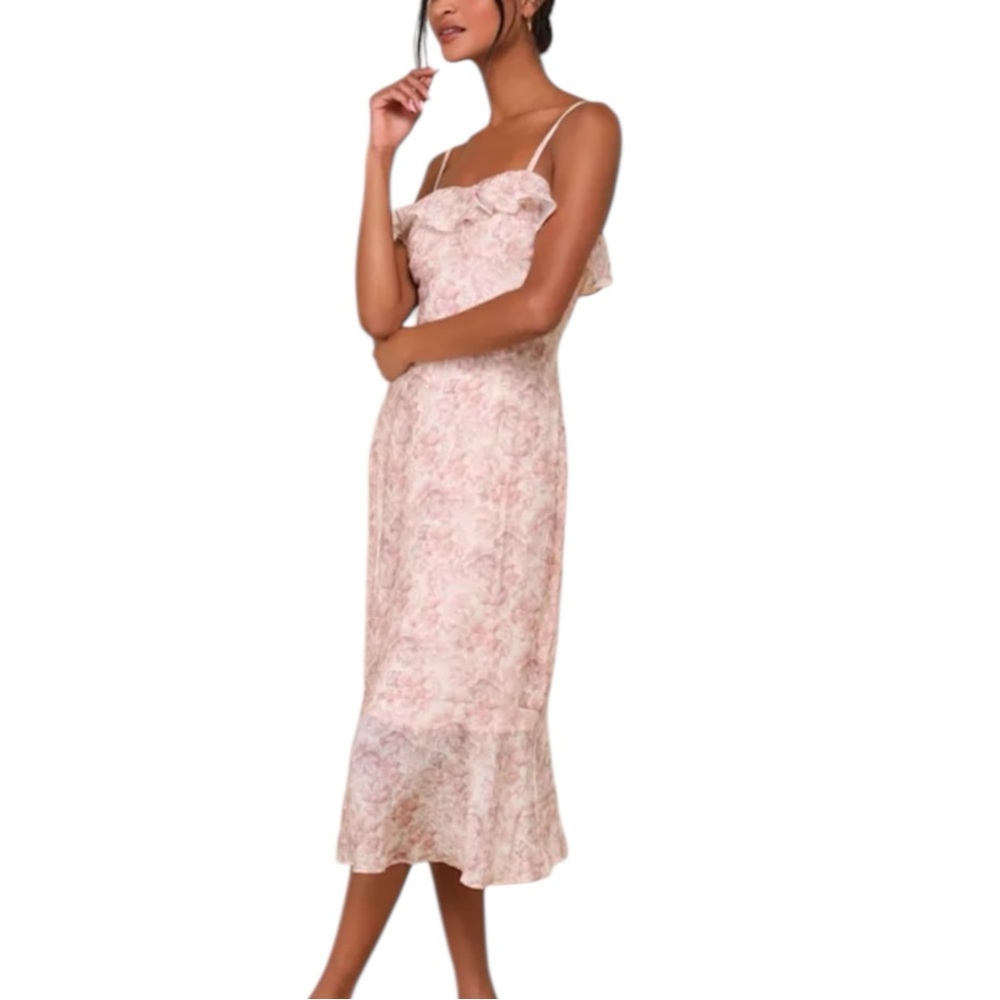 NWT LULUS Cherished Sweetheart Dusty Pink Floral Bustier Midi Dress. Size Small‎ - Picture 2 of 13